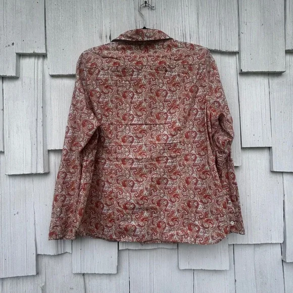 Pendleton Womens XL Orange Paisley Cotton Button Down Long Sleeve Shirt Pocket - Picture 7 of 8